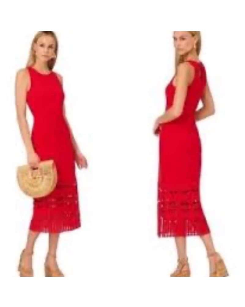 Red/Orange Knit Crochet Dress - Image 4