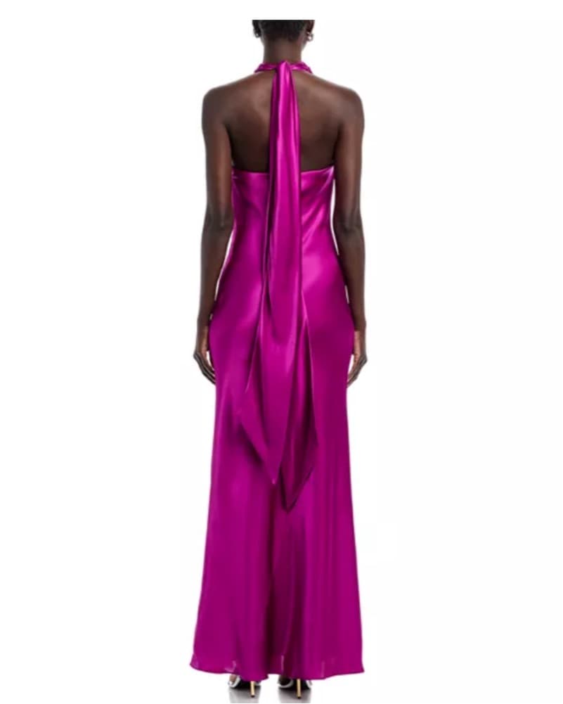 AQUA Charmeuse Halter Neck Long Dress - Image 2