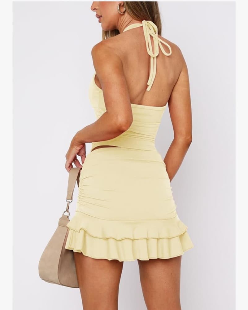 Butter Yellow Halter Mini Skirt Set  - Image 3