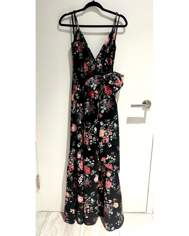 Revolve Floral Black Tie Dress - Image 1