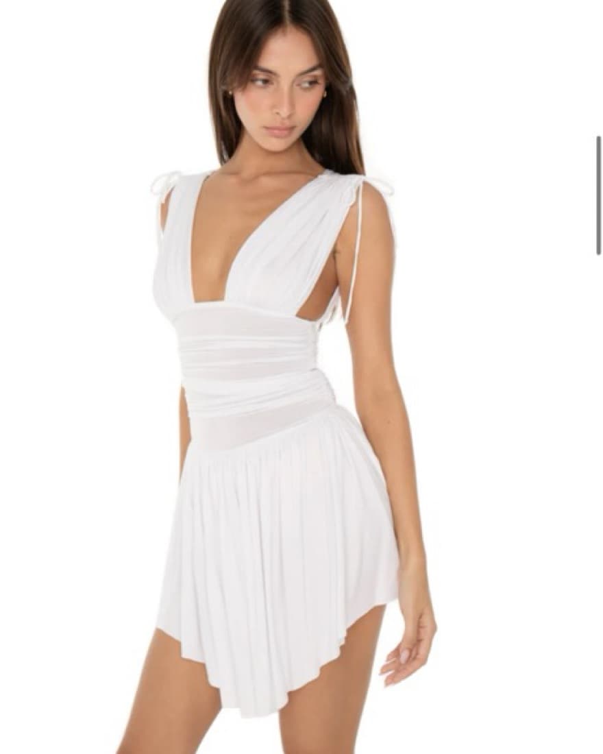 Are You Am I Elegant White Draped Dress - Image 3