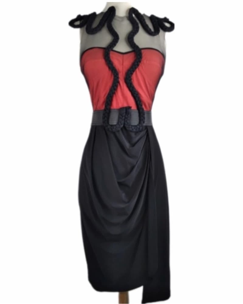 Sheer Mesh Braided Midi Cocktail Dress - Image 1