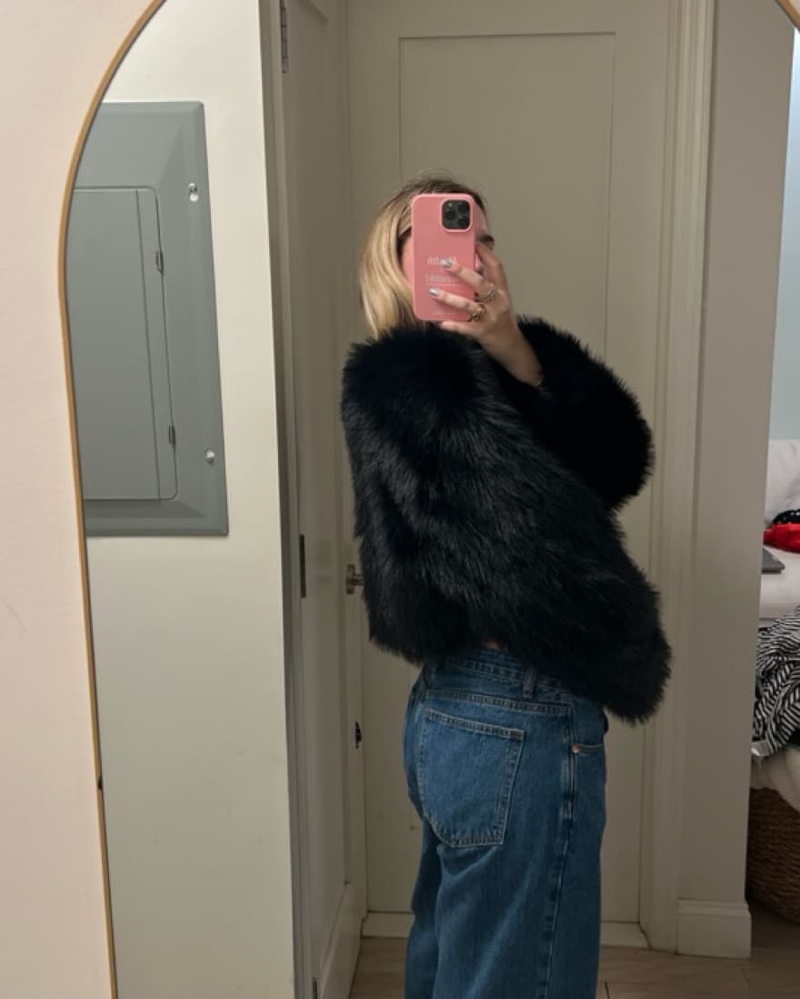 Free People Cropped Black Fur Coat - Image 3