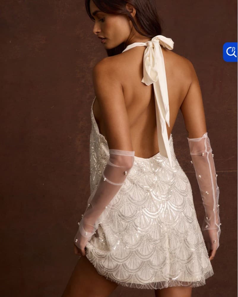 Shimmering Halter Dress with Embellished Belt - Image 1