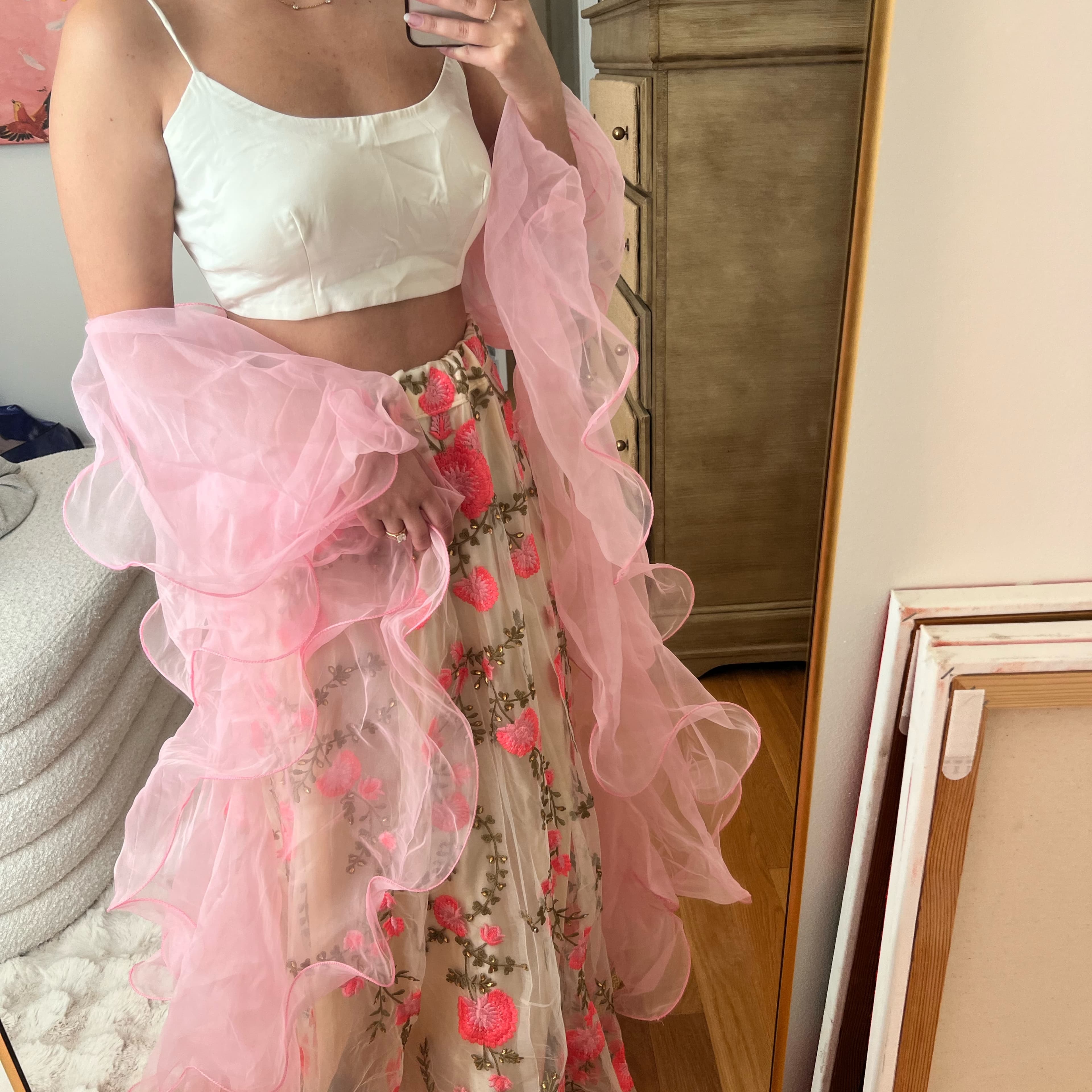 Pink Floral Indian lehenga - Image 4