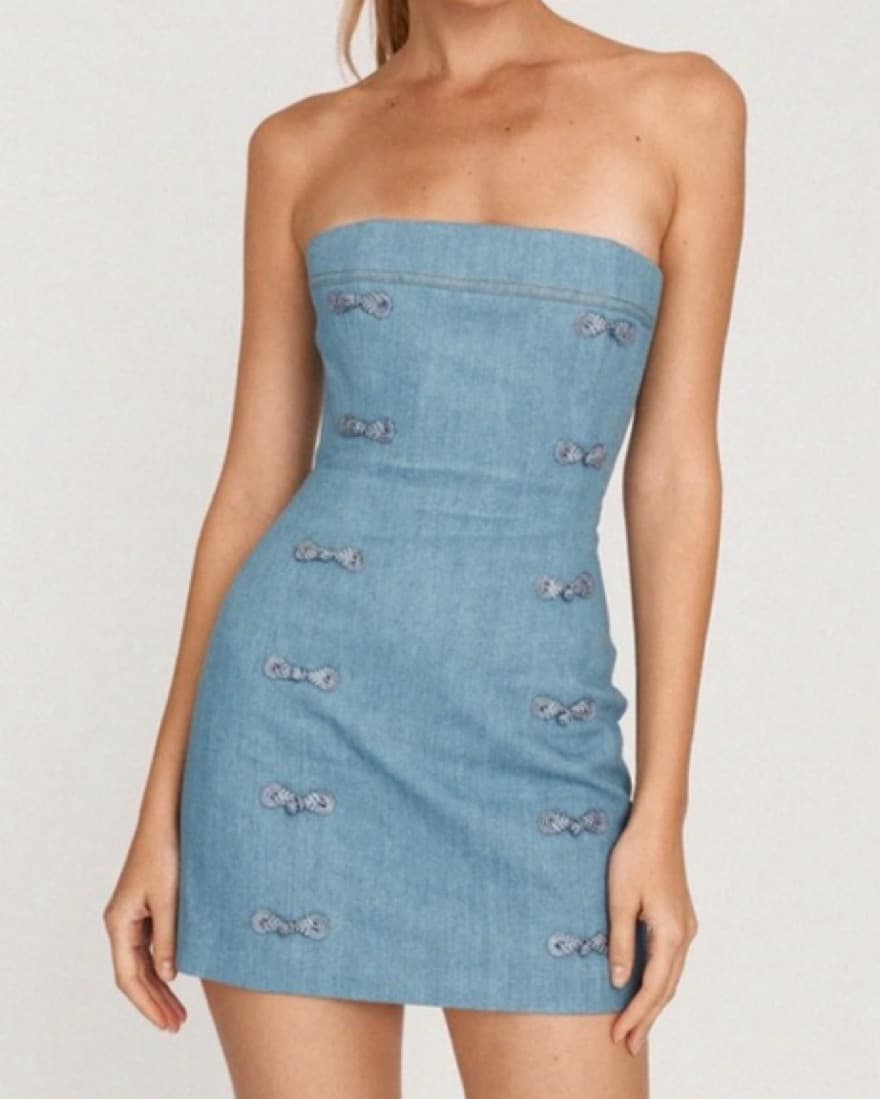 SAU LEE Denim Strapless Mini Dress - Image 5