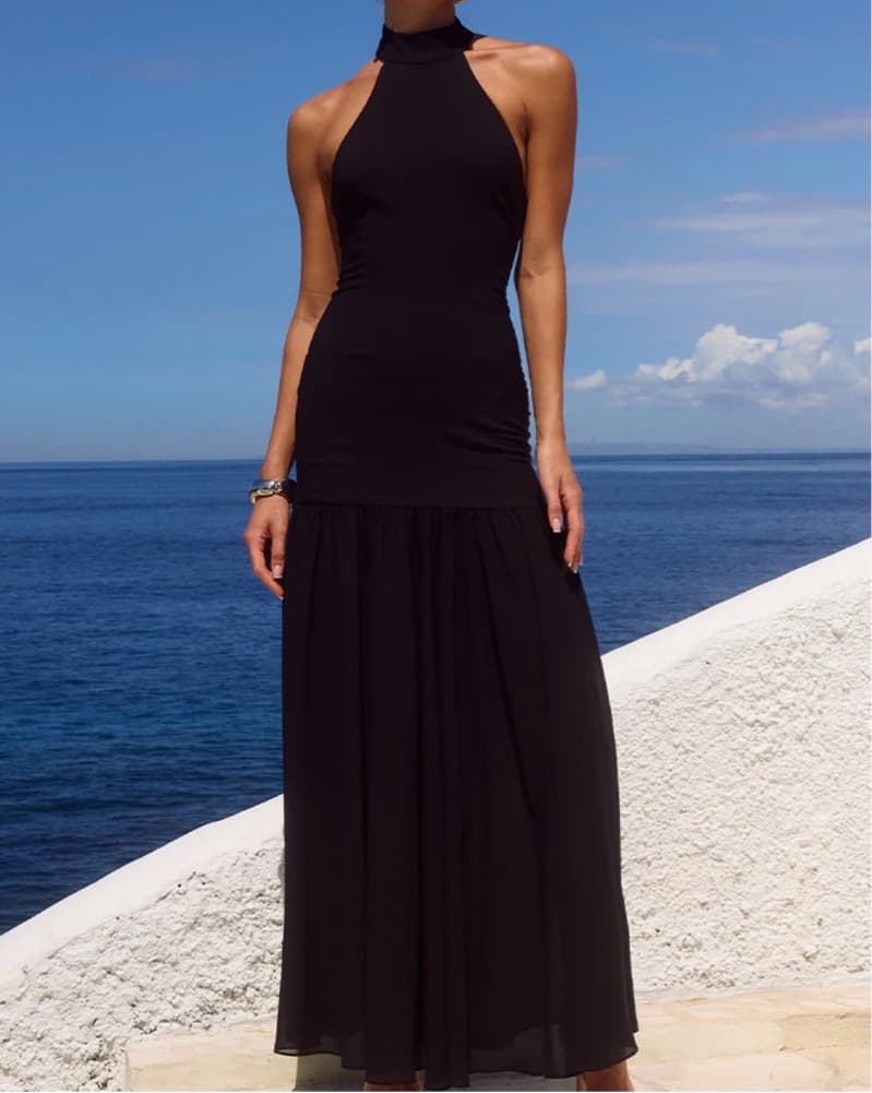 Elegant Black Halter Maxi Dress - Image 1