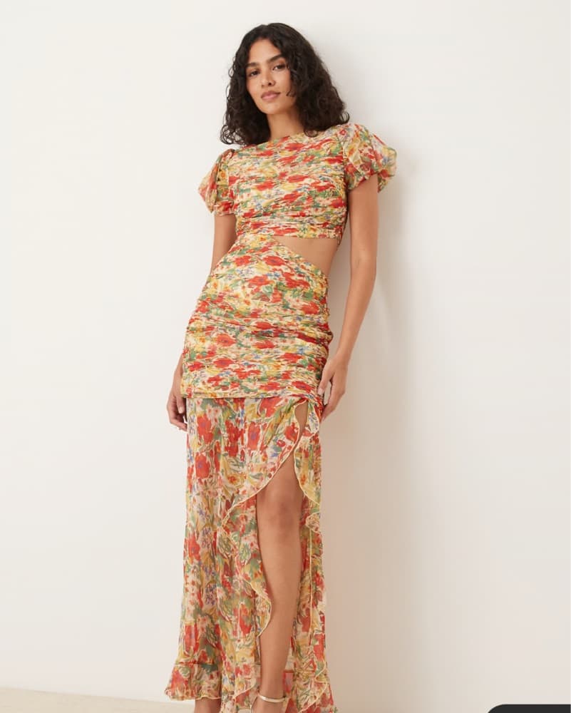 Floral Ruched Maxi Dress - Image 3