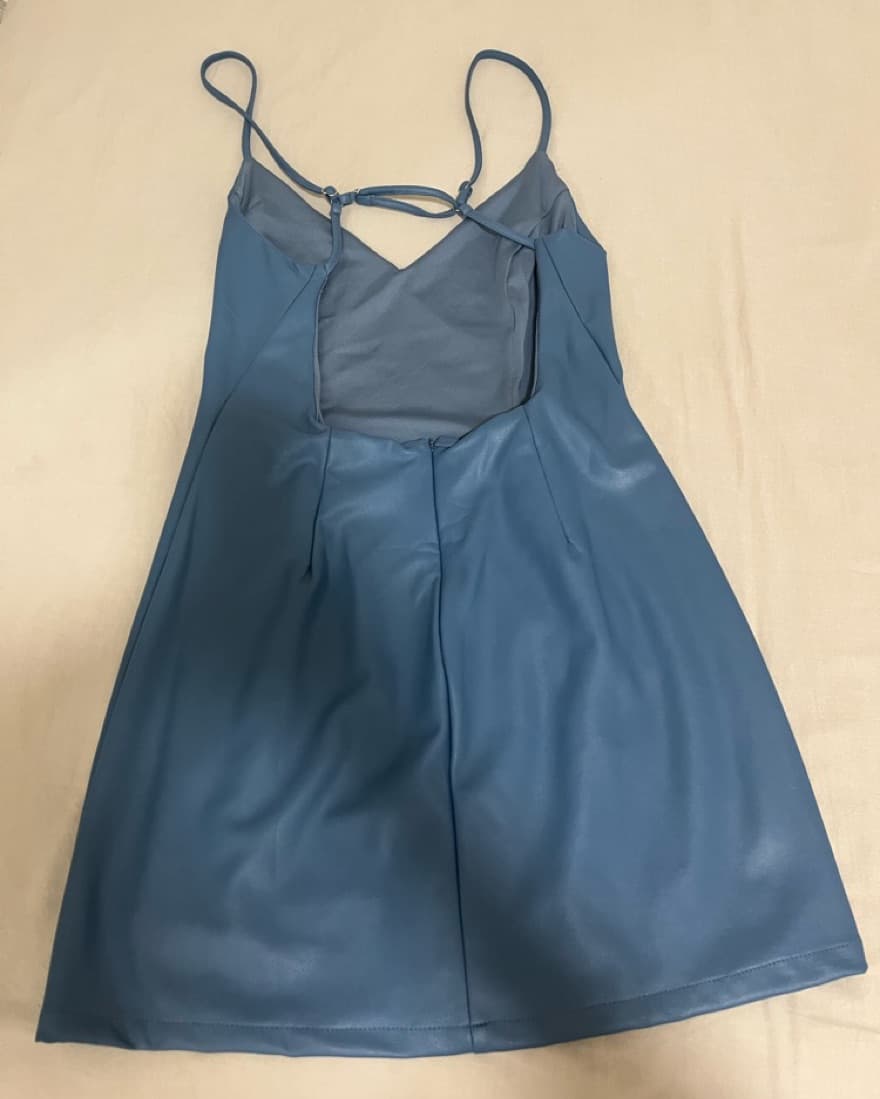 Blue Faux Leather Mini Dress - Image 2