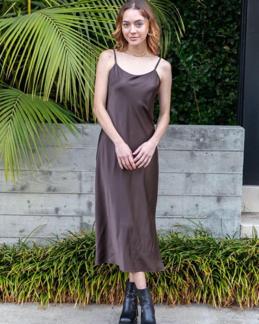 Maxi Dress Brown Silk Dress - Image 1
