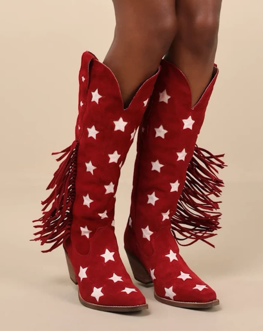 Dingo Star Red Suede Fringe Cowboy Boots - Image 1
