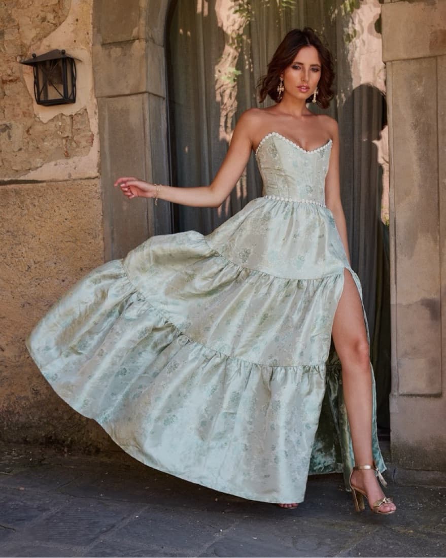 Vivian Dress in Sage Windsor Brocade - Image 3