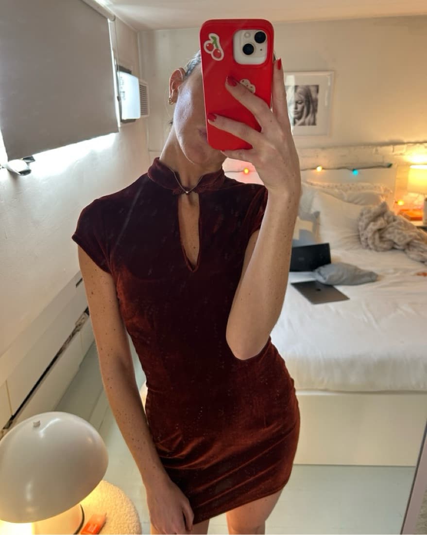  Velvet Keyhole Mini Dress - Image 2