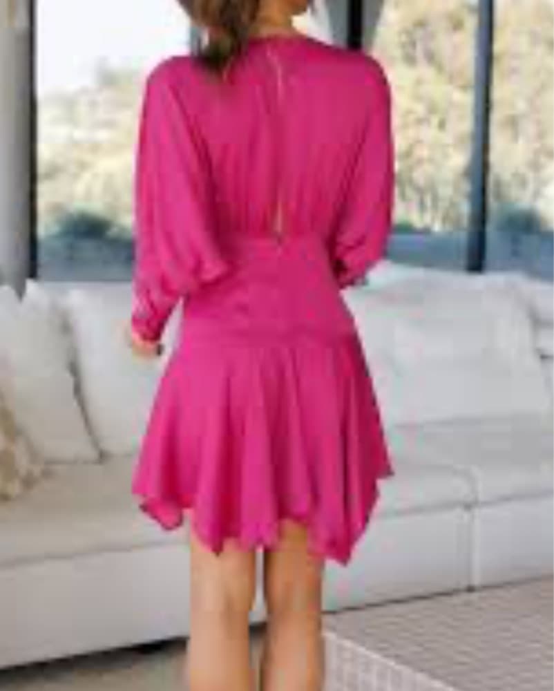 Magenta Long-Sleeve Wrap Dress - Image 2