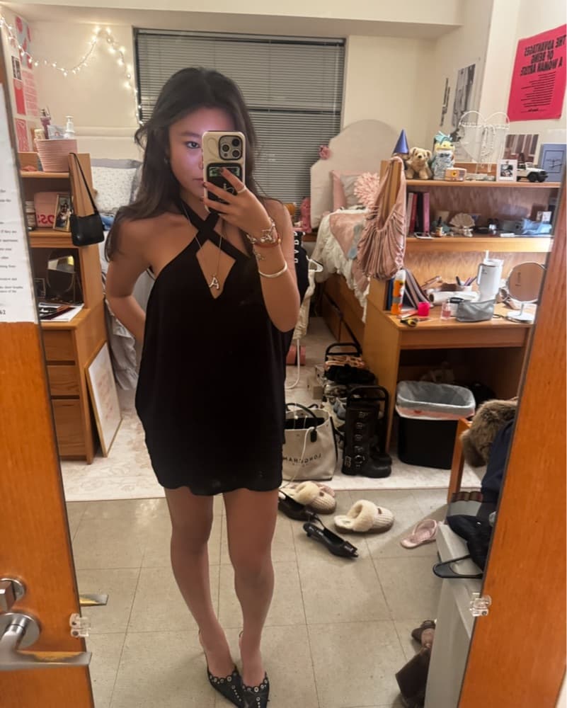 Trina Mini Shift Dress in Black - Image 2