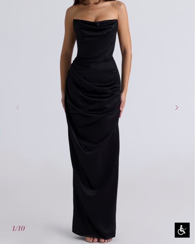 House of CB ADRIENNE Black Satin Dress - Image 1