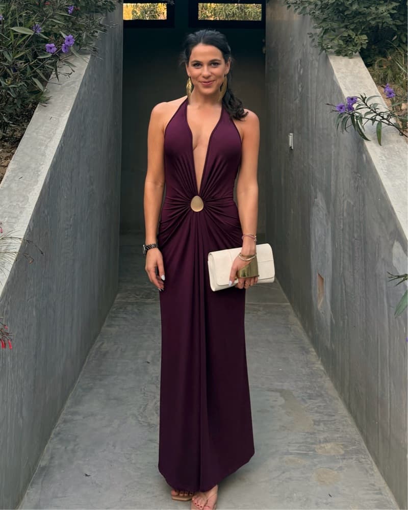 Wedding Guest Dress - deep V - Burgundy  - Image 1