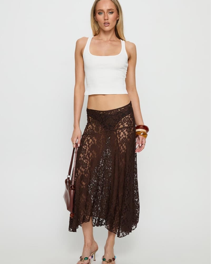 Tidal Midi Skirt Chocolate - Sheer Lace - Image 2