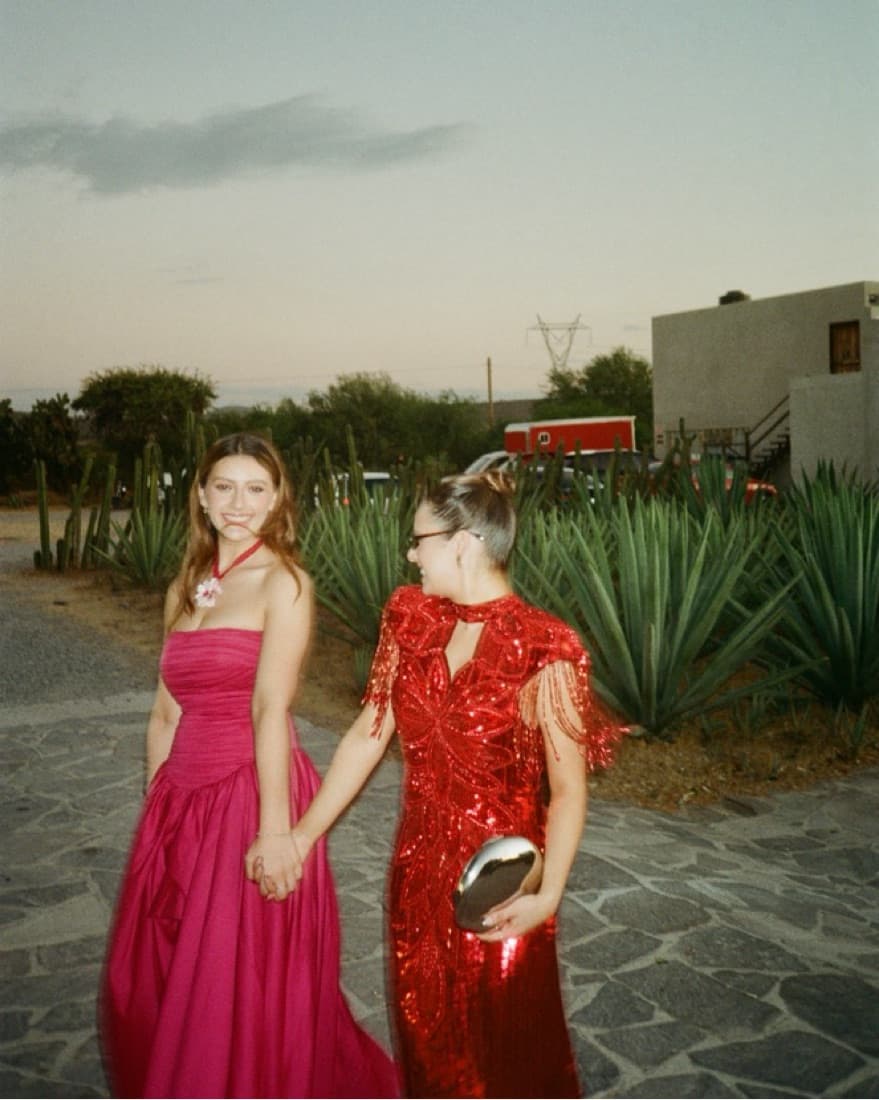 Designer Red Fringe Sequin Gown - Image 2