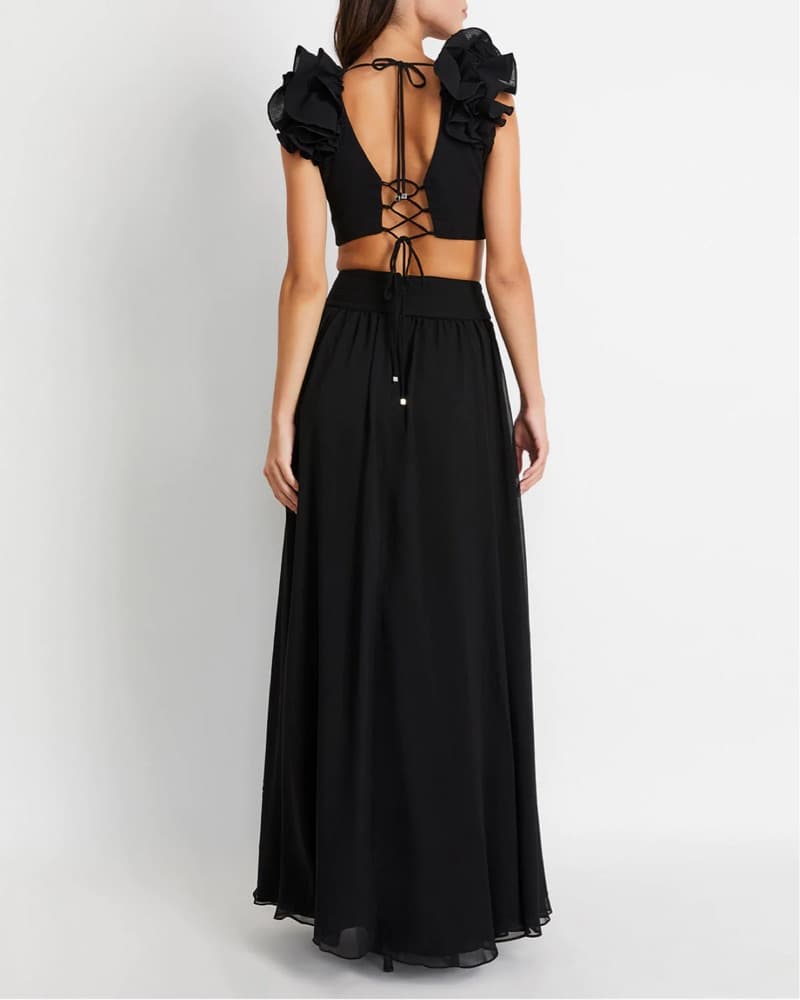 PatBo Black Cutout Chiffon Dress Gown - Image 3