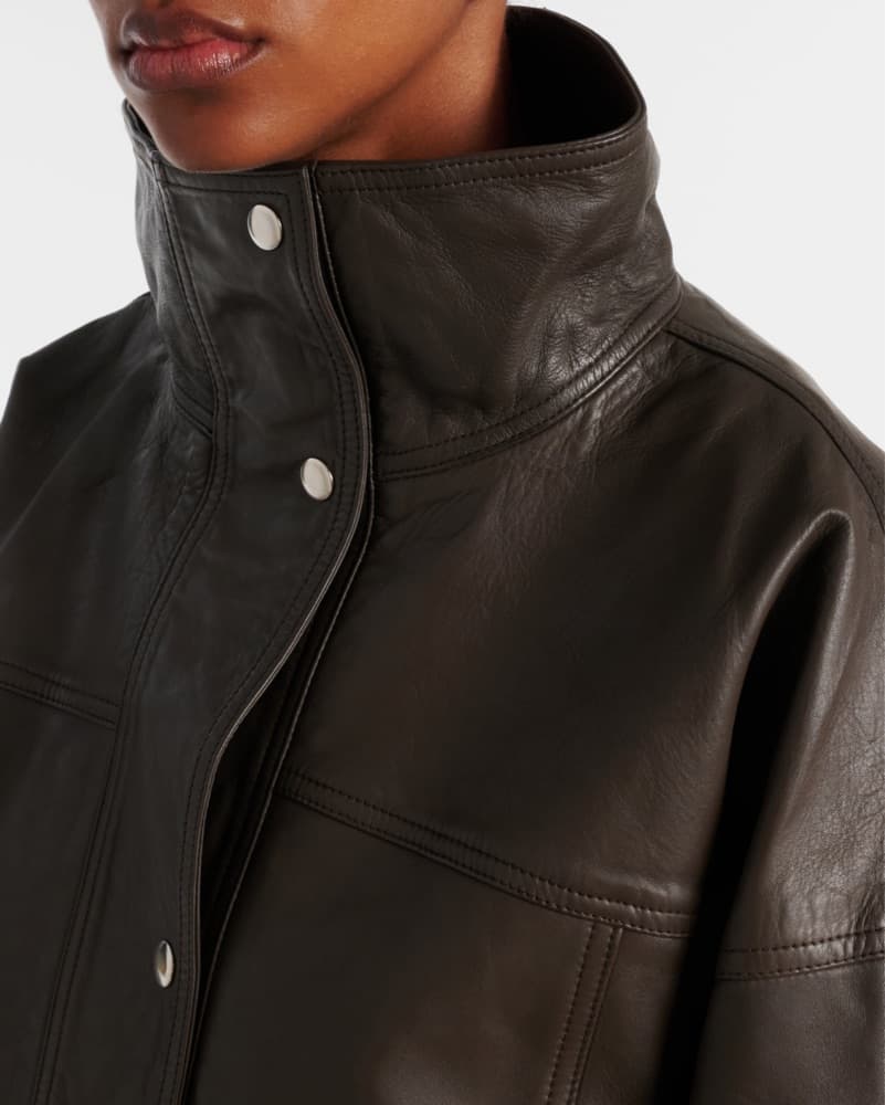Róhe Brown Leather Bomber Jacket - Image 6