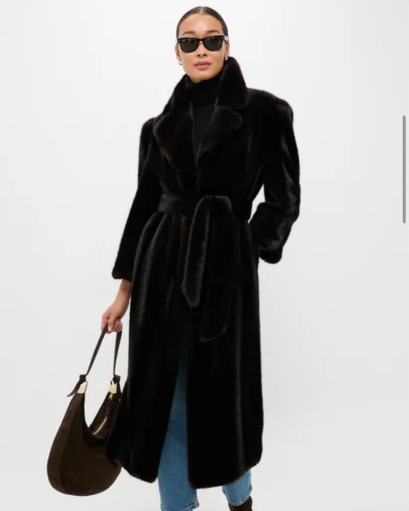 Luxurious Dark Brown Faux Fur Coat - Image 1