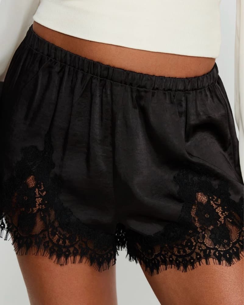 Black Satin Lace Shorts - Image 3