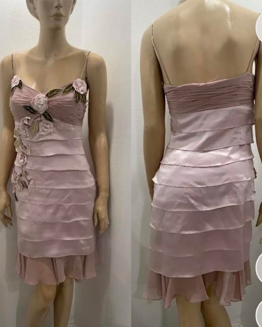 Vintage Silk Dress With Floral Appliques - Image 3