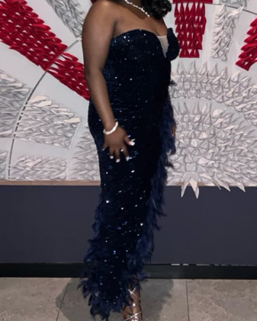 Navy Blue Sparkled High Low Dress - Image 2