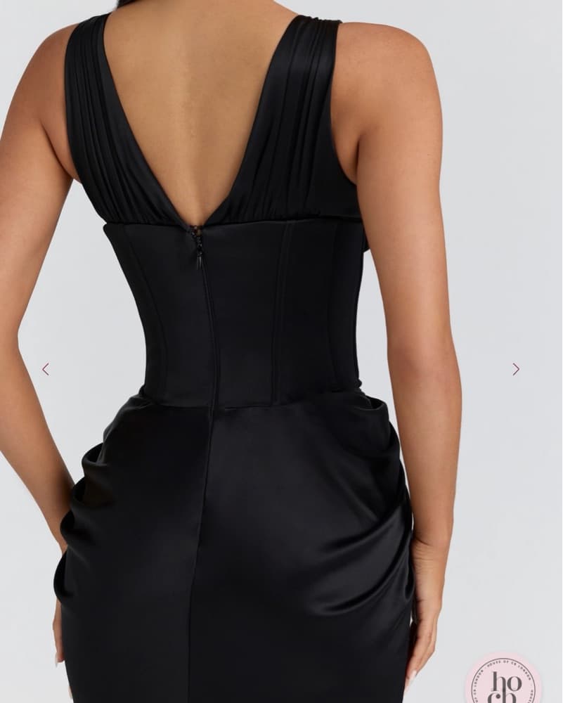 Black Satin Hourglass Maxi Dress  - Image 4