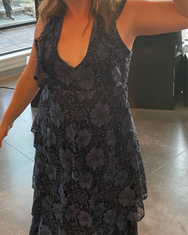 Lulus Navy Blue Lace Ruffled Dress - Image 1