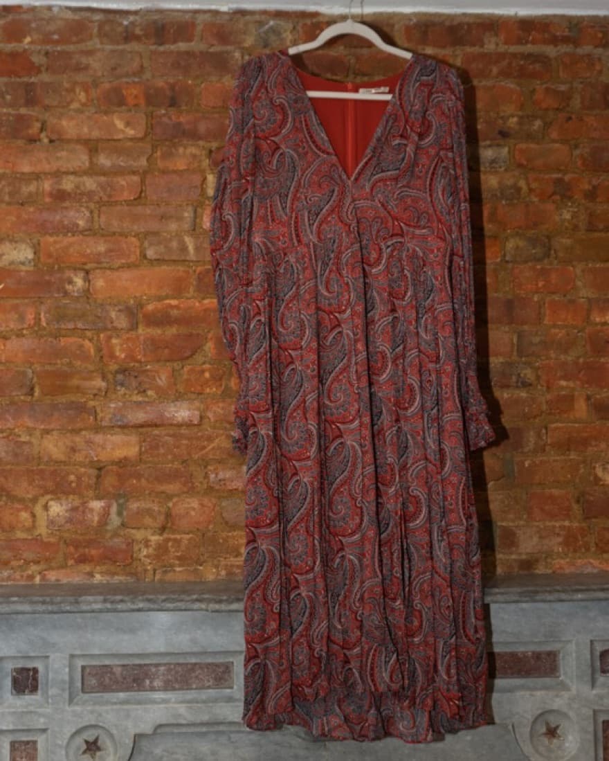 Thursdays Orange Paisley Silk Midi Dress - Image 3