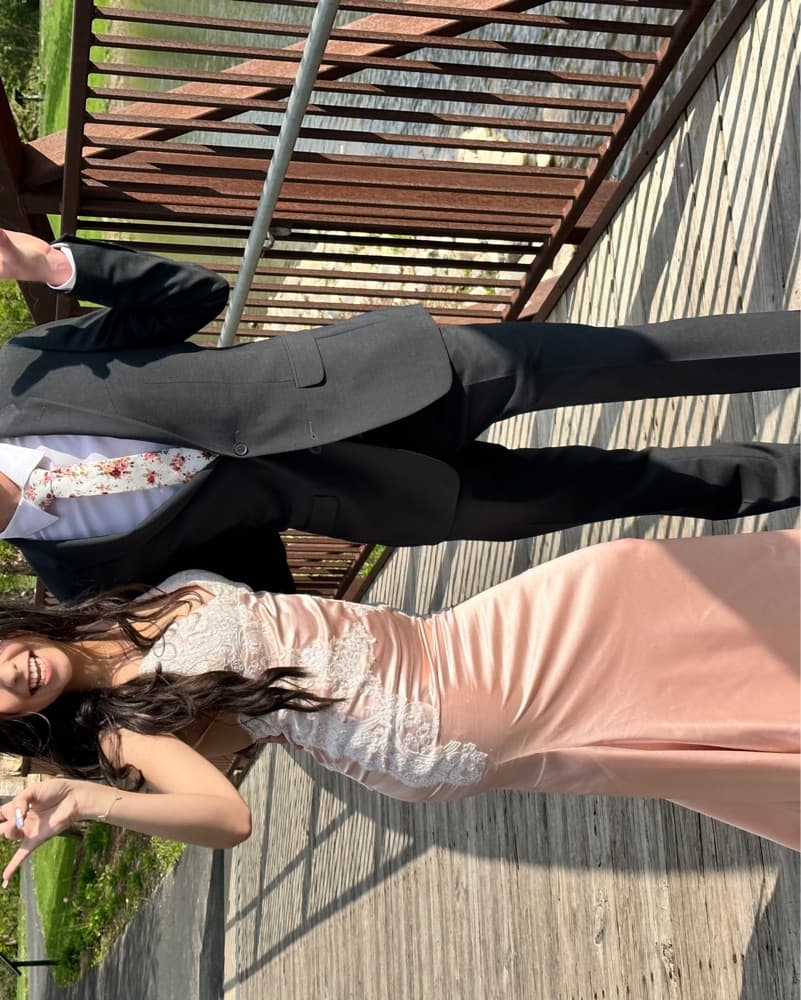 Lace Embellished Pink Mermaid Gown - Image 3