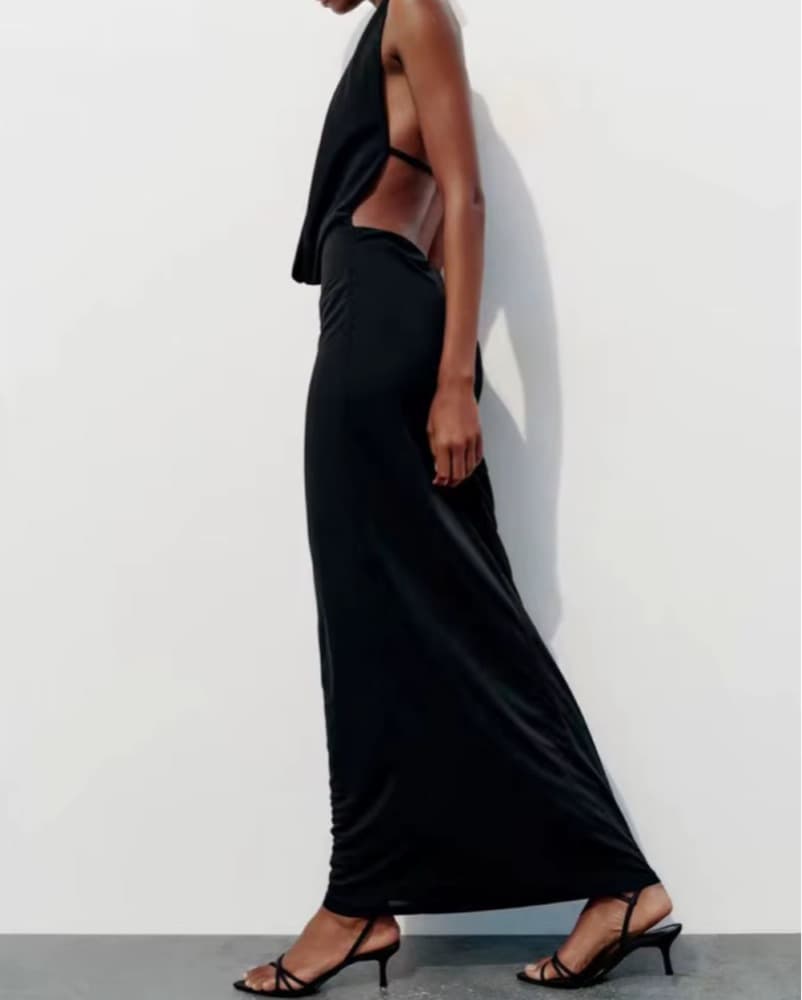 Deep Plunge Neck Black Dress - Image 5