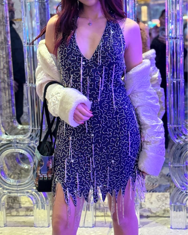 Navy Blue Beaded Fringe Dress - Image 2