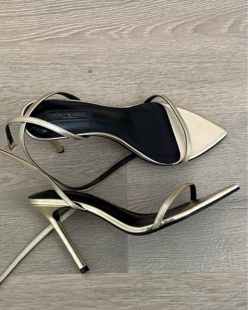 Sleek Gold Strappy Heels  - Image 3