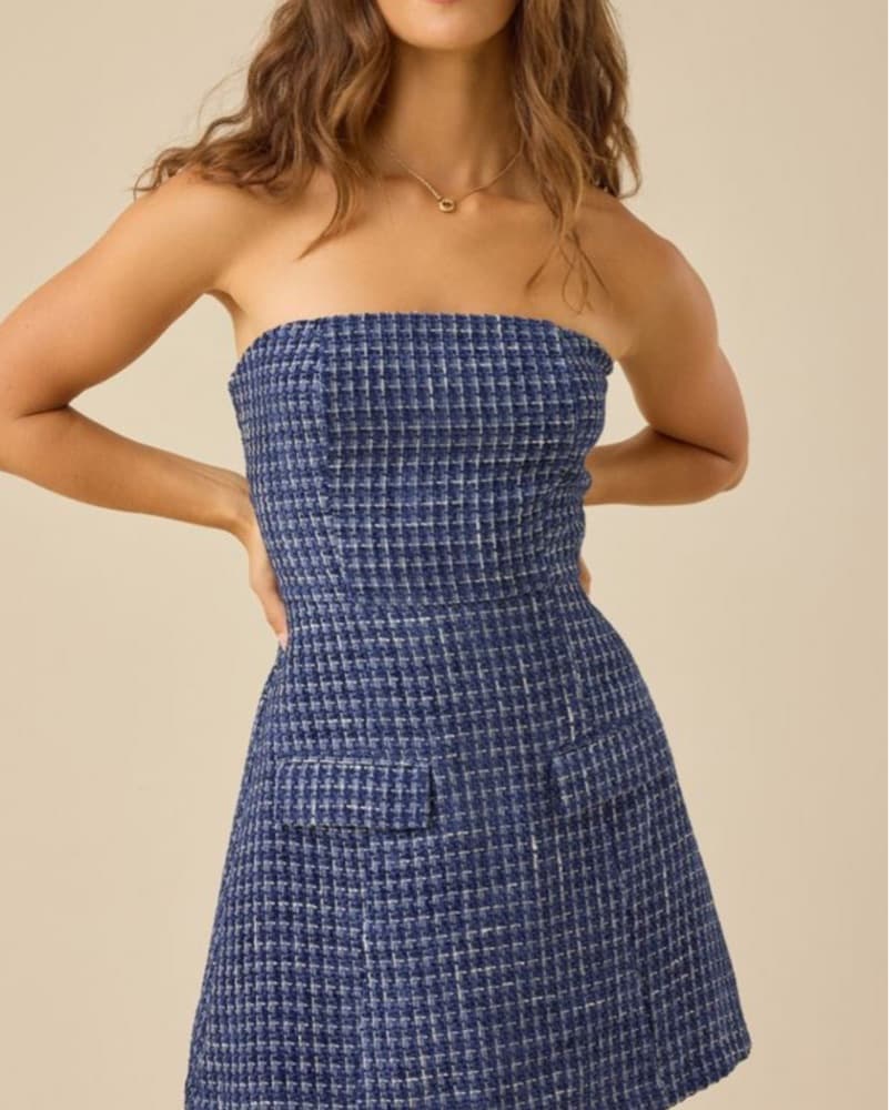Sleek Navy Textured Mini Dress - Image 1