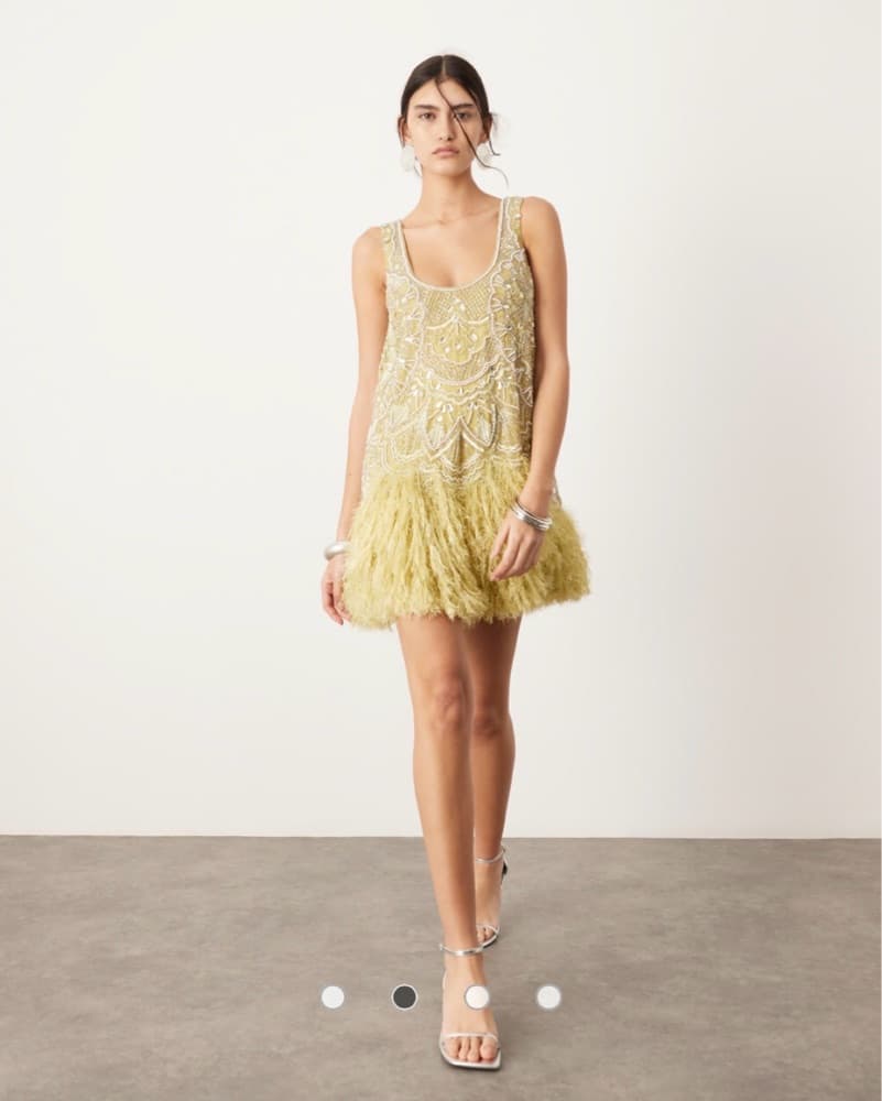EmbellishedFeather Green Mini Dress - Image 2