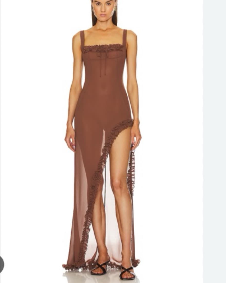 Helsa Sheer Ruffle Maxi Dress Brown - Image 2