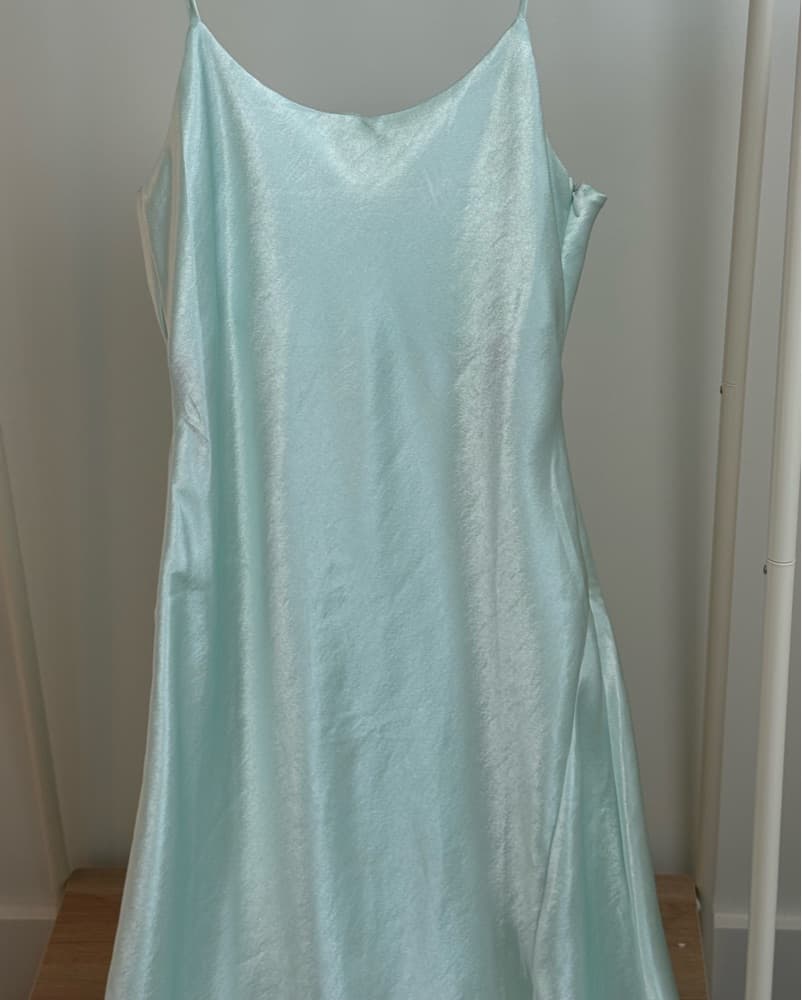 Satin Mint Blue Midi Slip Dress - Image 2