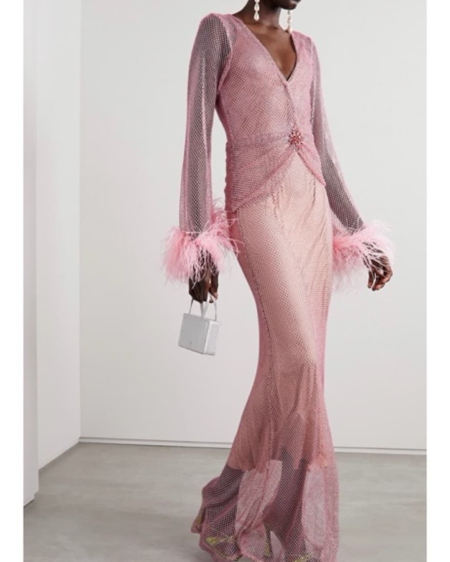 PatBo Feather Trimmed Crystal Mesh Dress - Image 2