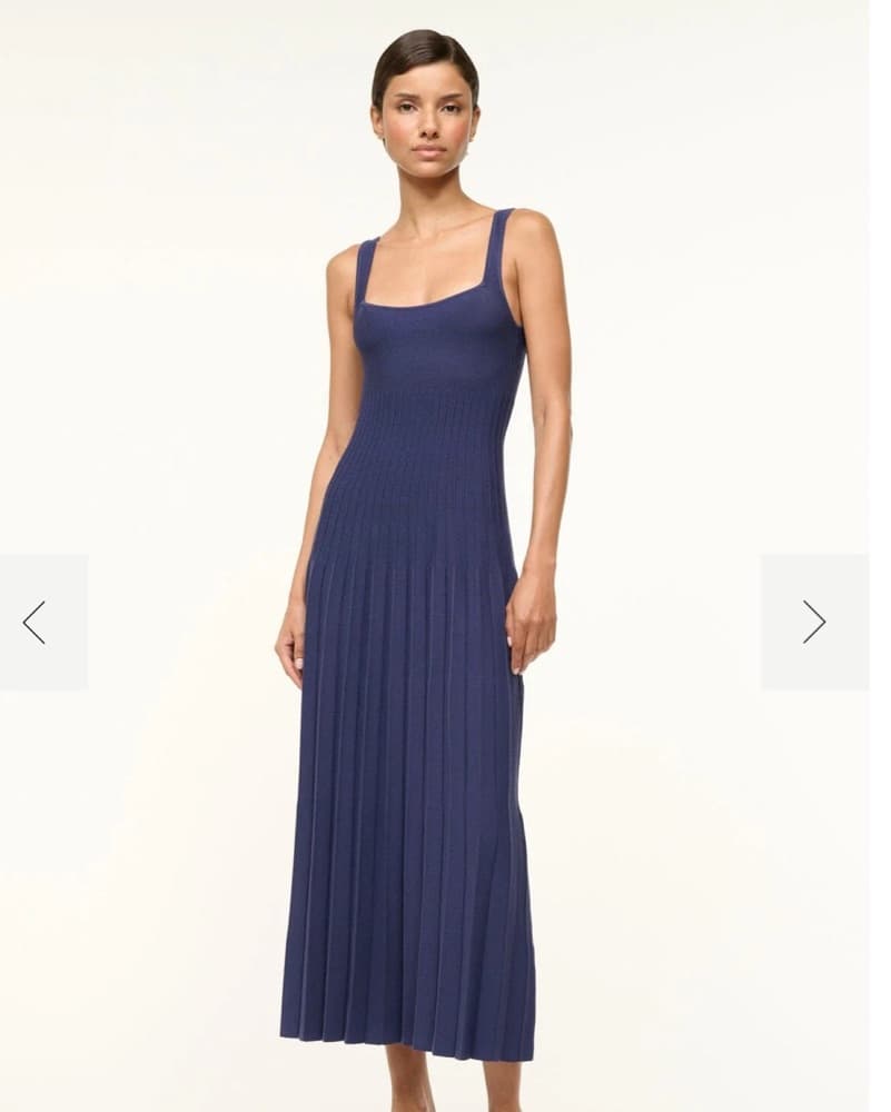 Staud Ellison Dress Navy Ribbed Midi - Image 1