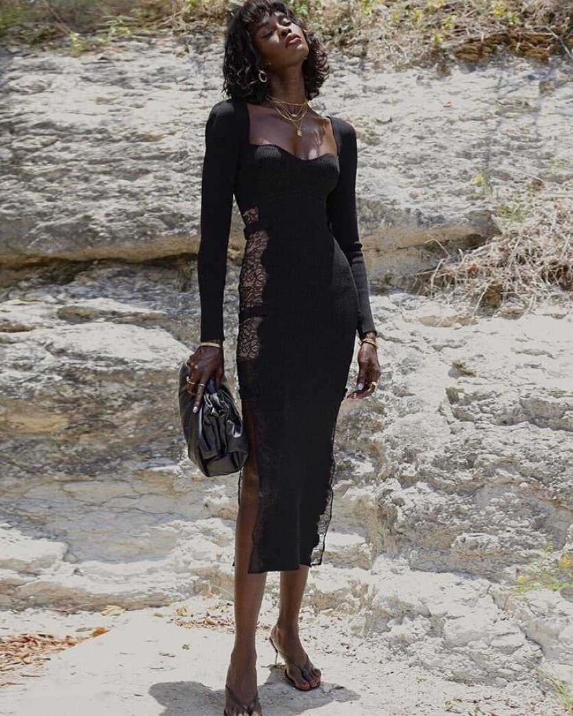 Self Portrait Black Lace Midi Dress - Image 3