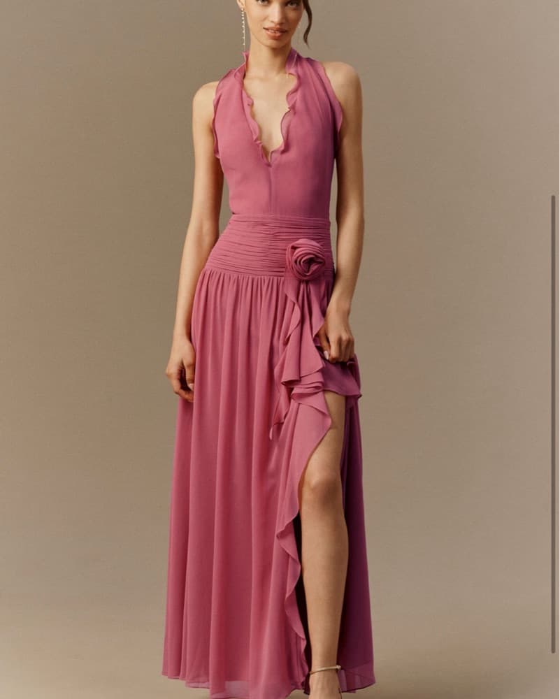 BHLDN plunge halter chiffon dress - Image 1
