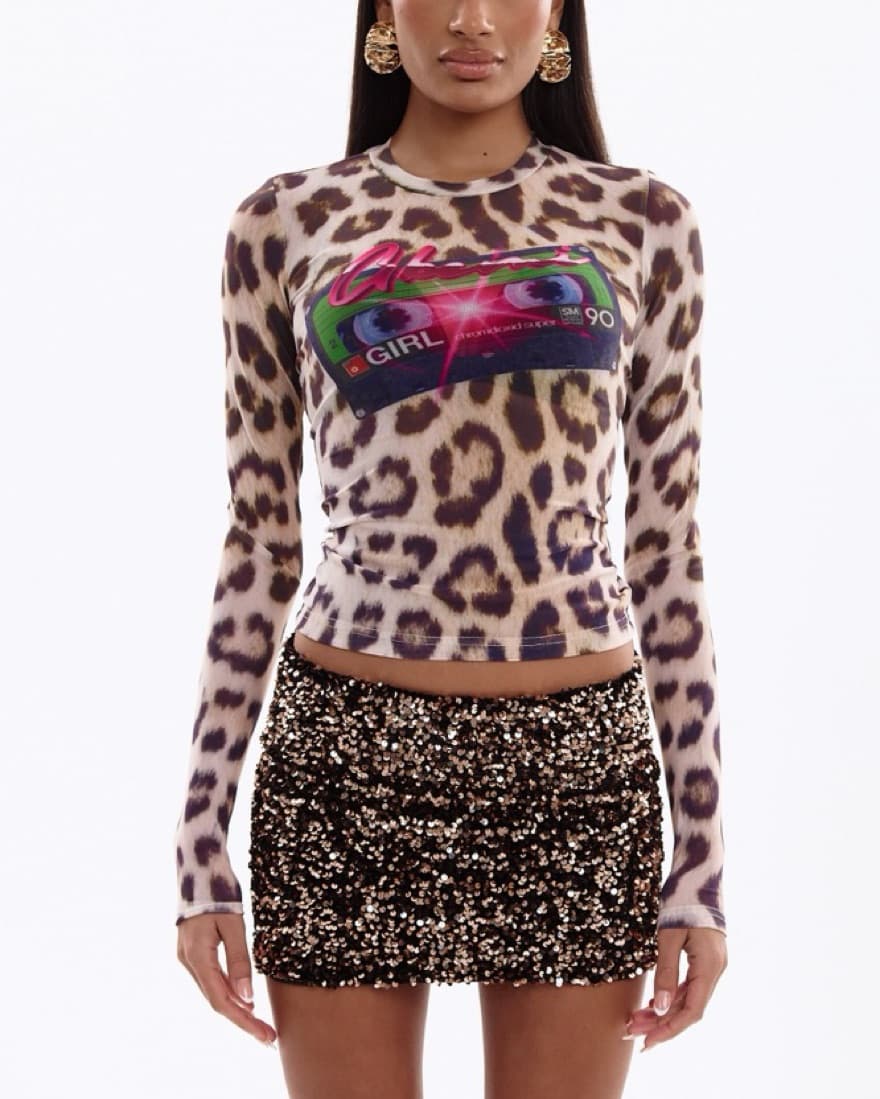Leopard Mesh Top & Sequin Skirt Set  - Image 2