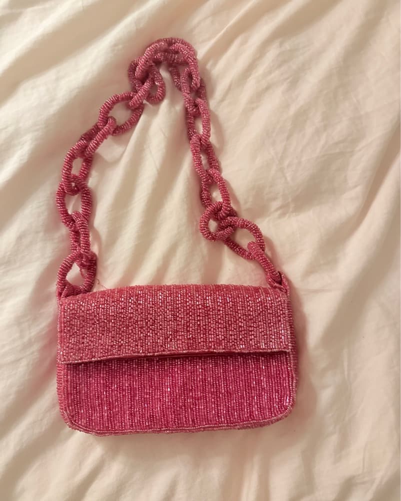 Pink Anthro Beaded Crossbody Bag - Image 1