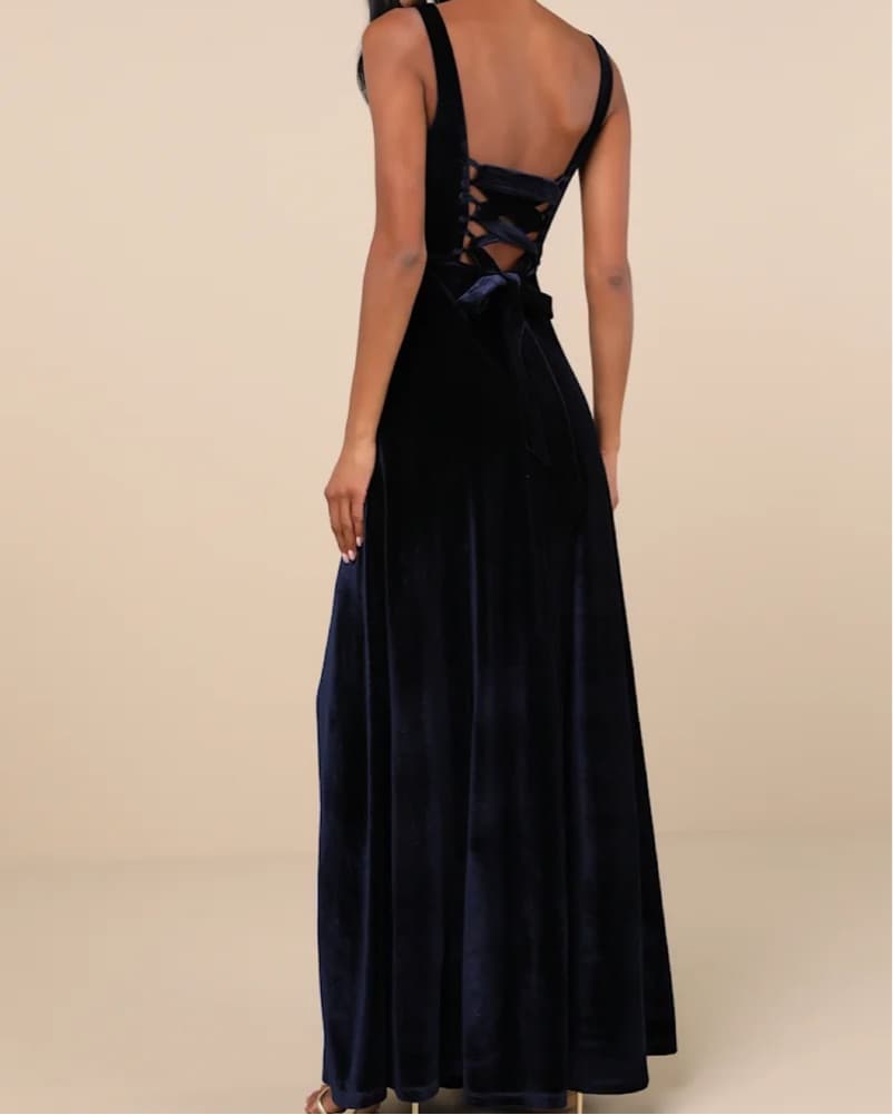 Navy Velvet Evening Gown - Image 3