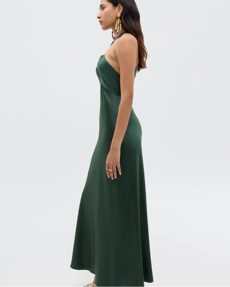 Rixo Losanna Elegant Green Halter Dress - Image 3
