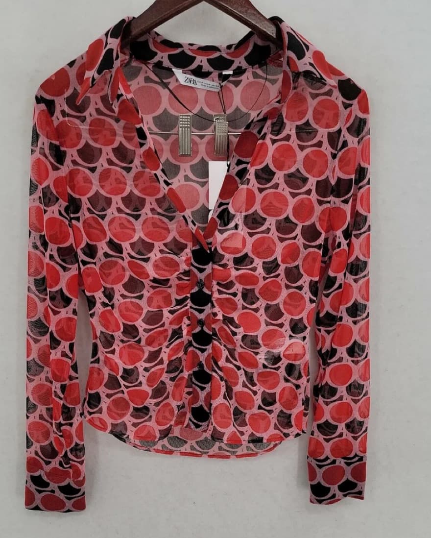 Red And Black Mesh Button Down - Image 2