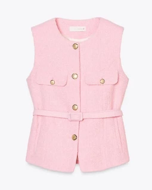 Structured pink belted vest - Image 2